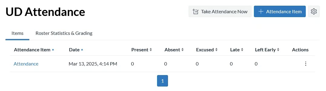 UD Attendance landing page