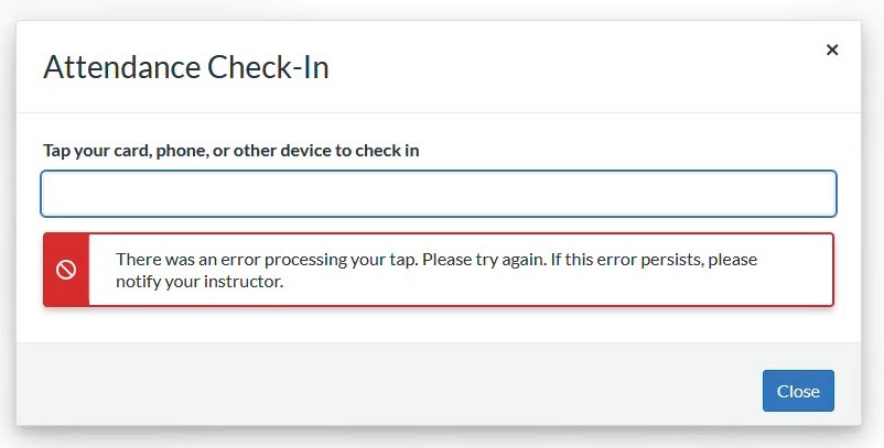 Tap Credentials error message