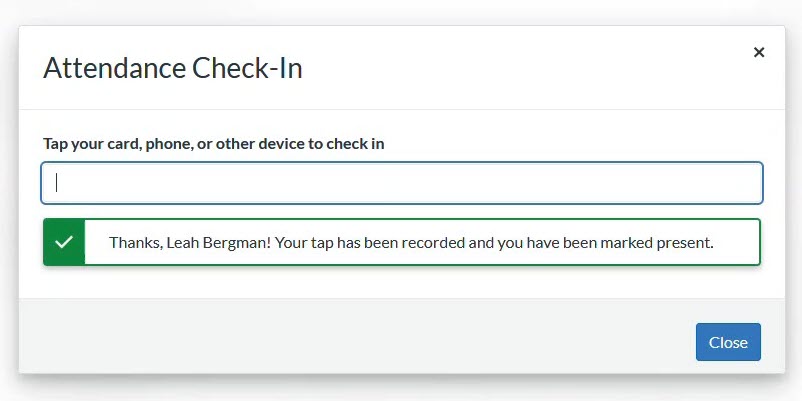 Tap Credentials success message